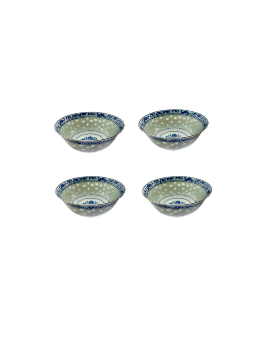 China Small Dessert Bowl with Rice Grain Translucent Design Vintage Set of4
